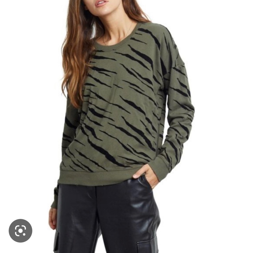 Rails Marlo Green Black Tiger Stripe Zipper Detail Sweatshirt